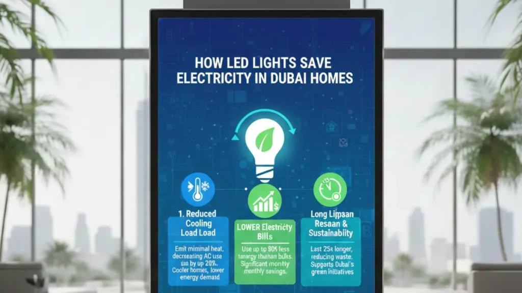 Indoor LED lights in Dubai home – LED ceiling lights brightening a modern living room.