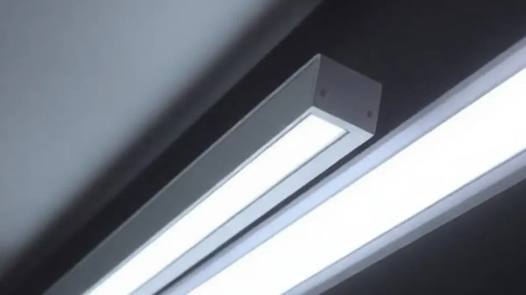 Comparison of LED linear light, LED panel light, and LED tube light installed in modern interiors showing differences in design and illumination.
