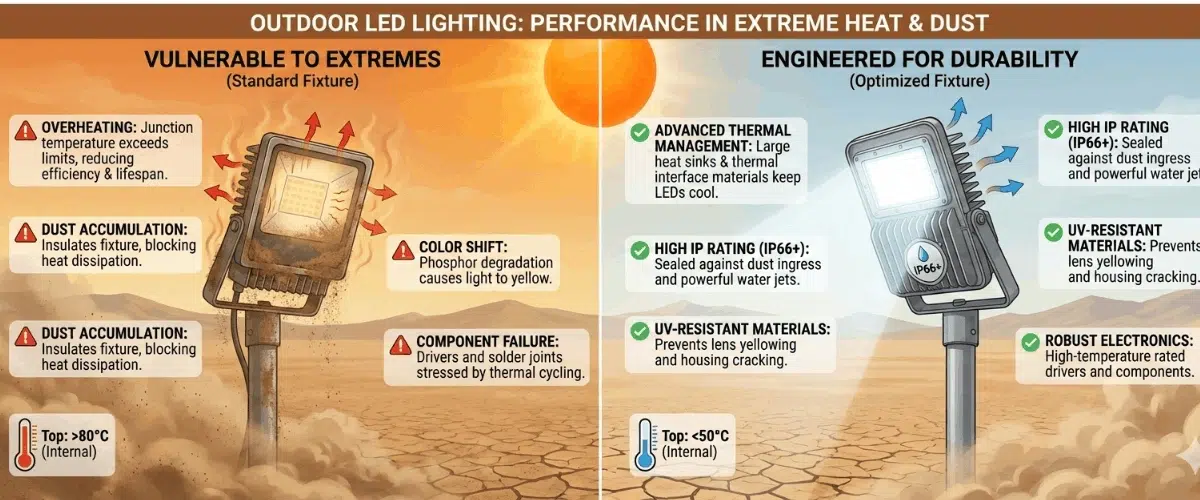 How Outdoor LED Lighting Performs in Extreme Heat and Dust