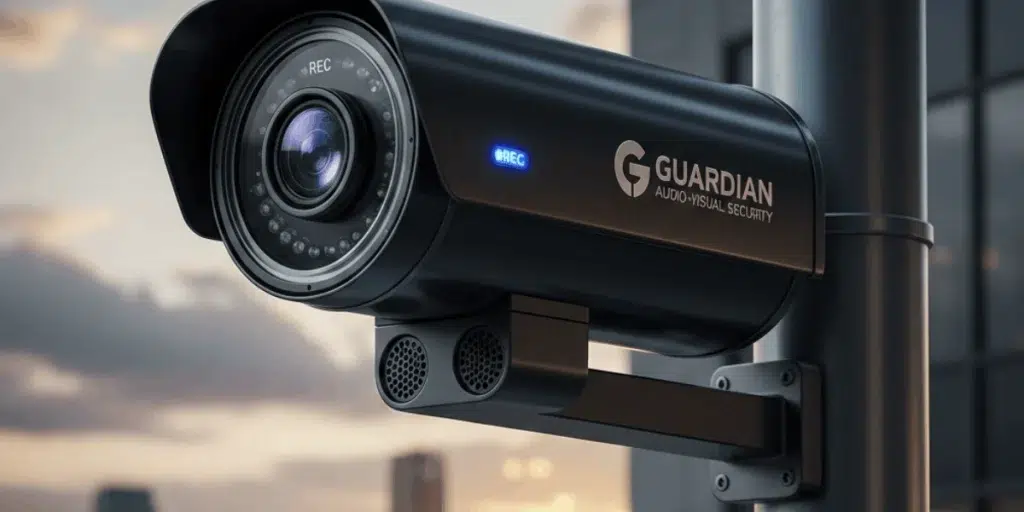 Security camera with built-in audio system for advanced surveillance and two-way communication