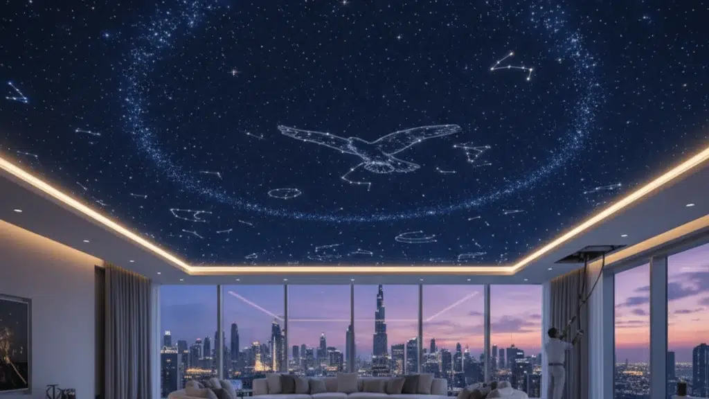 Fiber optic star ceiling installed in a Dubai bedroom