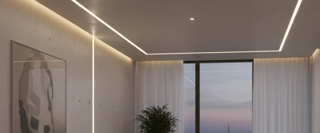 LED linear lights used in a minimalist luxury interior to create clean and modern lighting