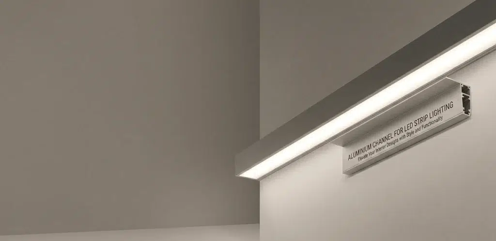 Aluminium channel for LED strip lighting installed in modern interior design, enhancing small and big spaces with energy-efficient illumination