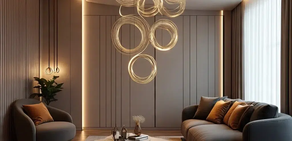 Decorative LED lights for home living room with modern interior designs and warm lighting