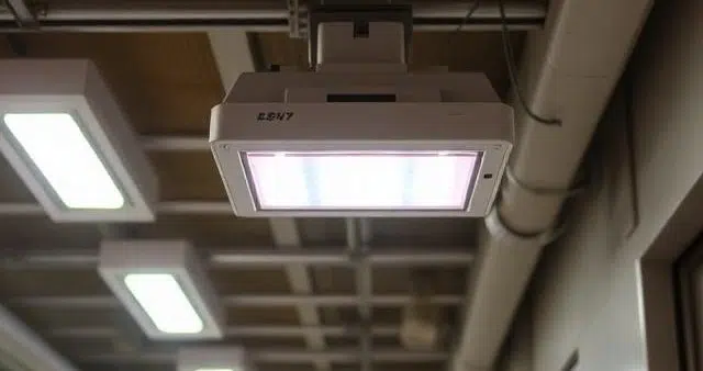 LED emergency light providing bright backup illumination during power outage in home or commercial space