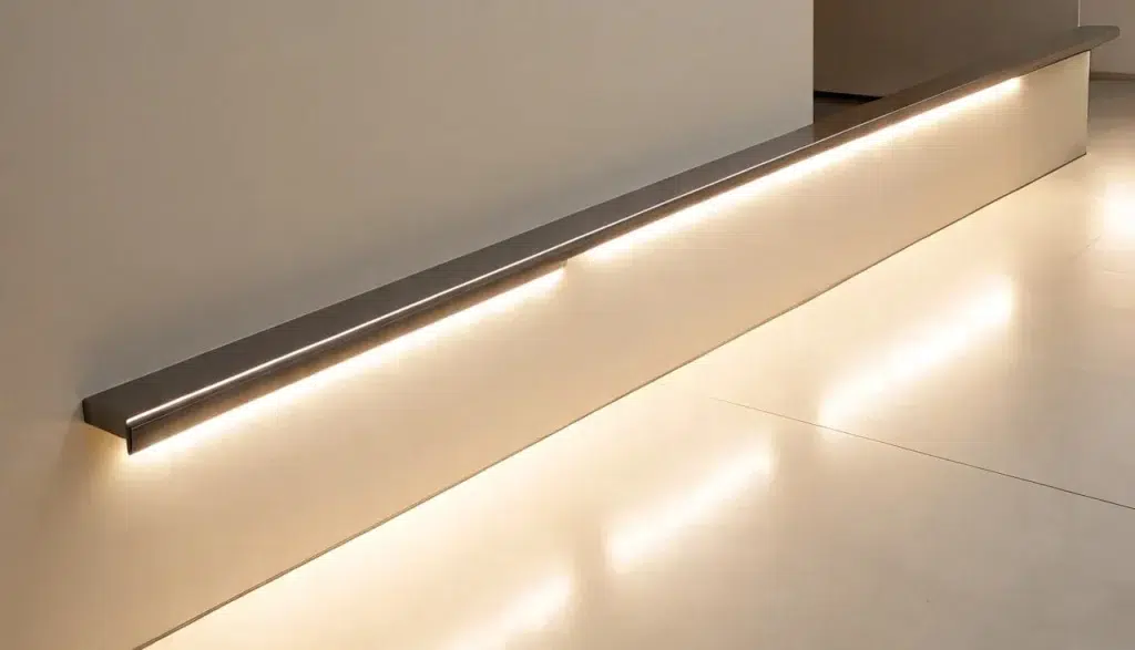 LED handrail lighting on staircase providing safe and modern illumination