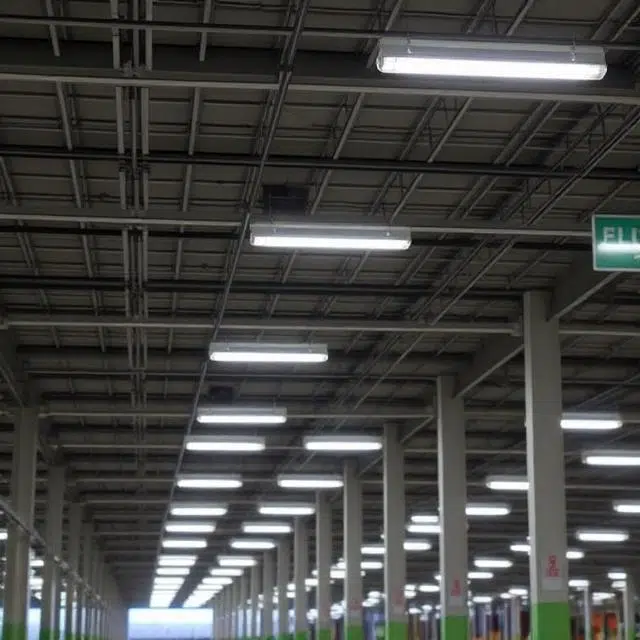 LED car park lighting with occupancy sensors cutting energy use in a UAE building running around the clock