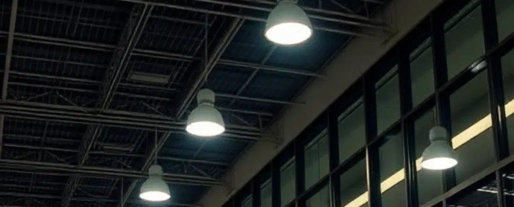 Facility manager reviewing energy savings from an LED lighting retrofit in a UAE commercial building