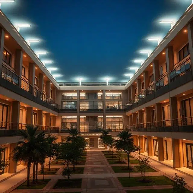 LED linear lighting creating a comfortable reading and study environment inside a university library in the UAE