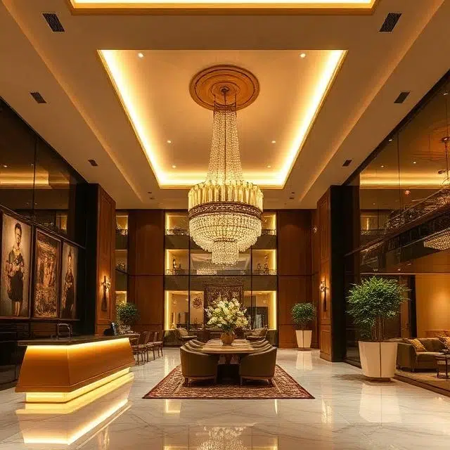 LED lighting supplier installing commercial lighting for a luxury hotel renovation in Dubai