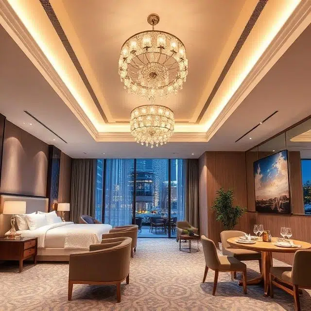 Hospitality LED lighting installed in a five-star hotel reception area