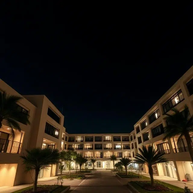 Energy-efficient LED panel lights installed in a modern university classroom providing bright and uniform illumination for students