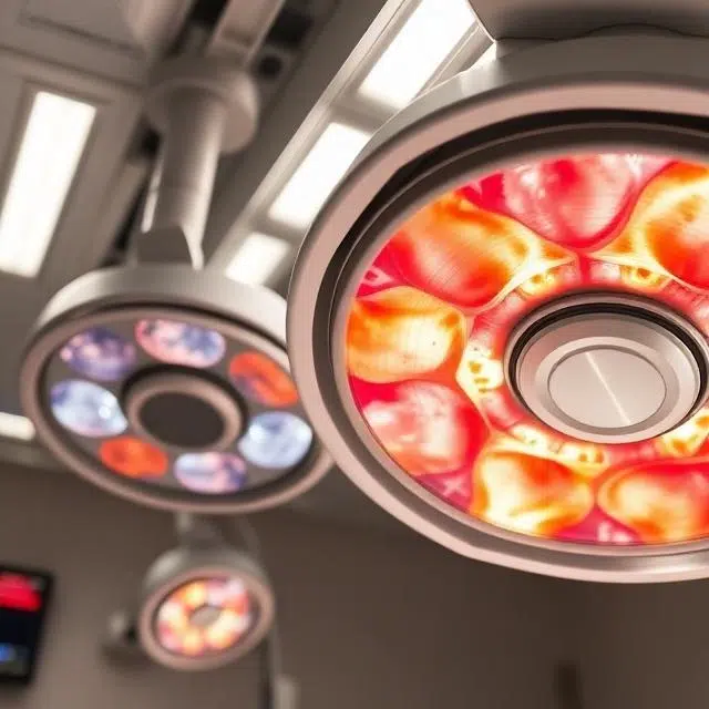 Medical team performing surgery under high-performance LED operating room lights with excellent colour rendering and uniform illumination
