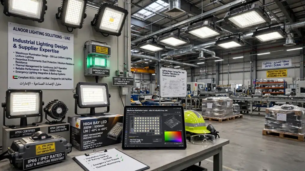 Professional commercial LED lighting installation for factory projects