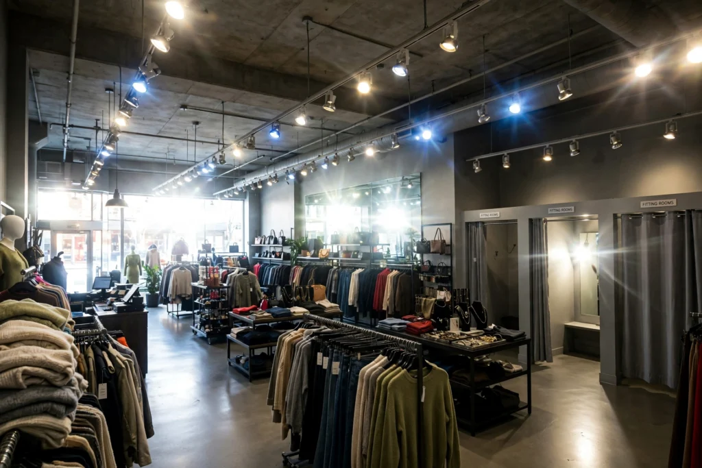 LED accent lighting highlighting premium fashion products
