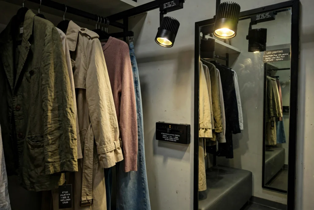 Luxury fashion store illuminated with recessed LED downlights