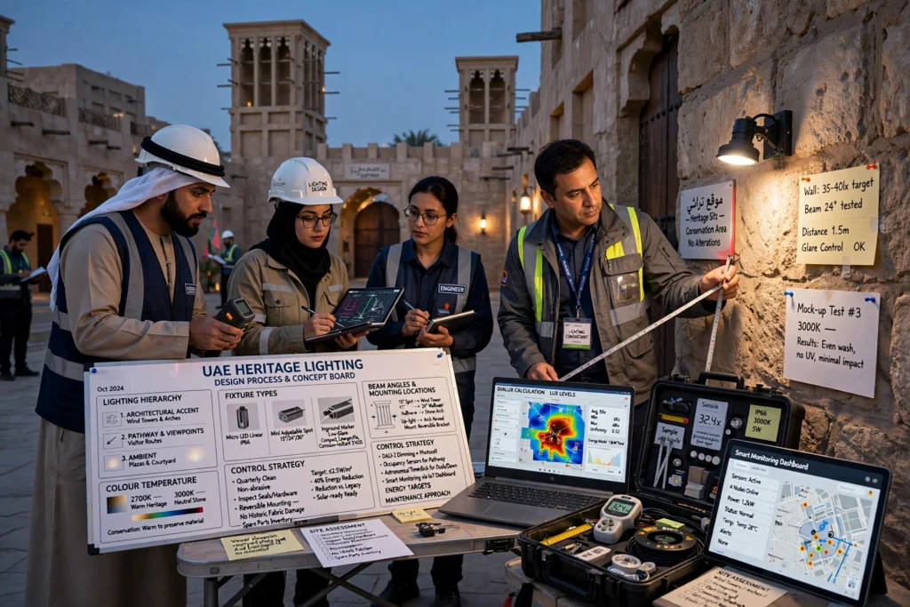 Heritage architecture in Abu Dhabi enhanced with energy-efficient LED illumination
