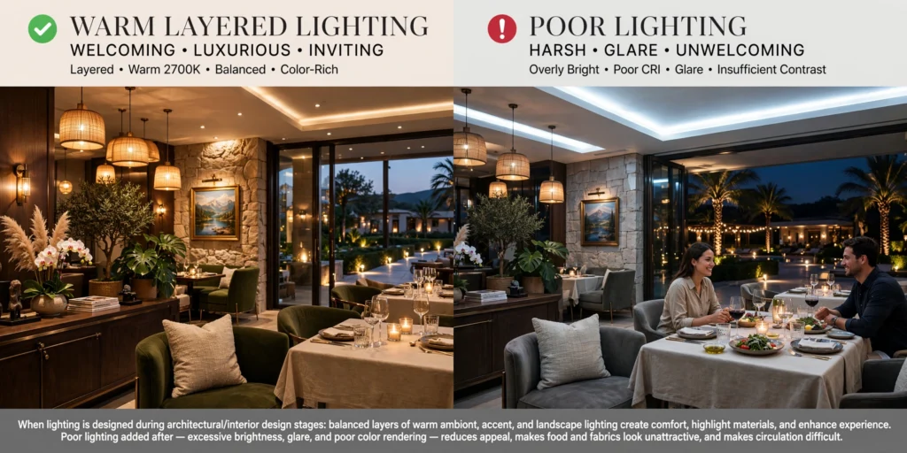 luxury hotel lobby with layered LED lighting