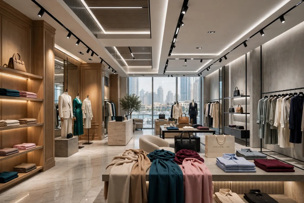 LED lighting inside a modern fashion boutique in Dubai