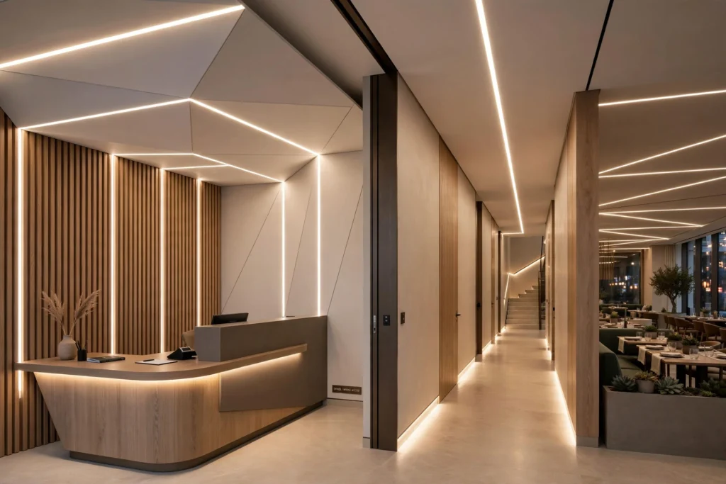 architectural lighting highlighting hotel interior features
