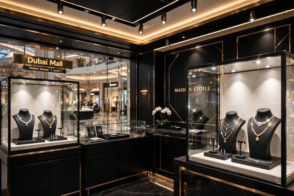 Modern LED lighting design for a luxury jewellery store