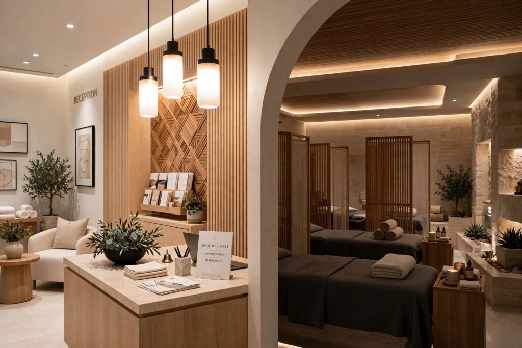 Contemporary wellness centre featuring energy-efficient LED lighting