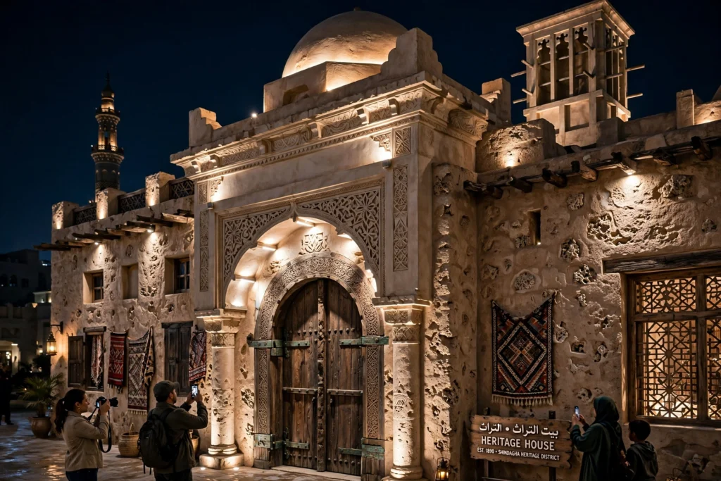Historic façade with carefully positioned LED fixtures highlighting architectural details