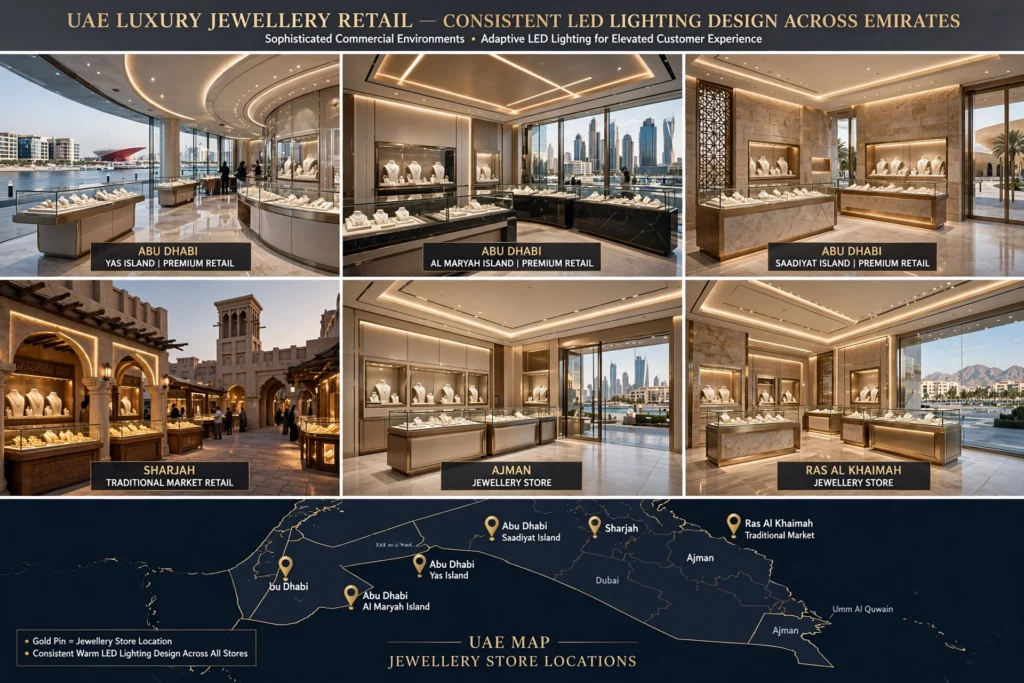 Adjustable LED track lighting used for jewellery store displays