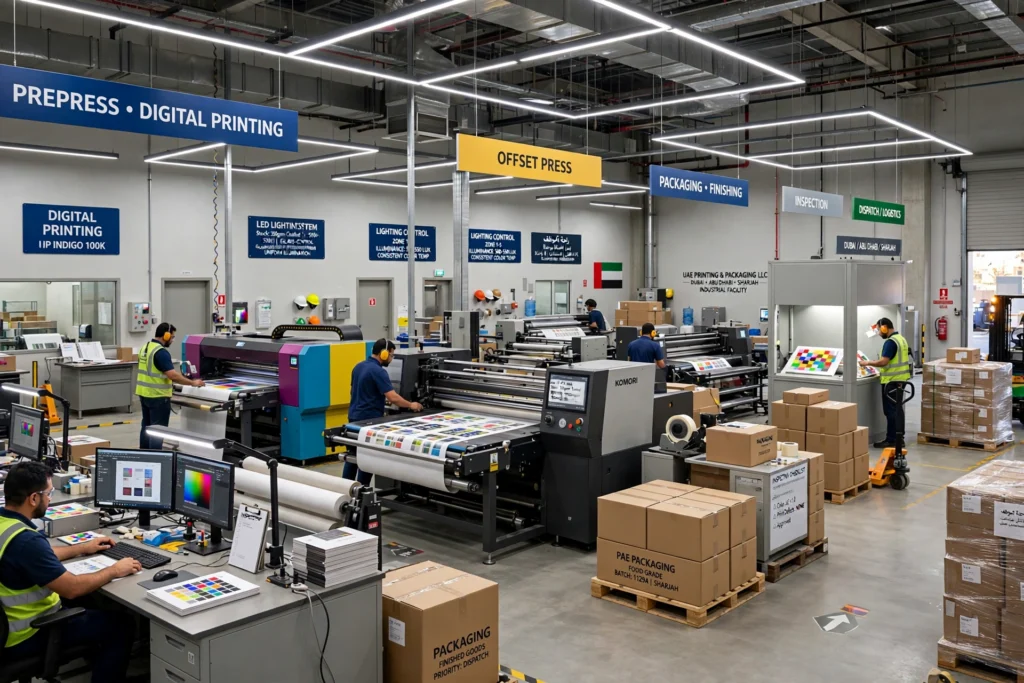 LED lighting system for commercial printing facilities