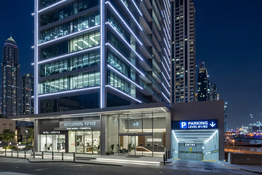 LED lighting installed in a Dubai Marina commercial tower