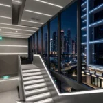Modern LED ceiling lights in a Dubai Marina office workspace