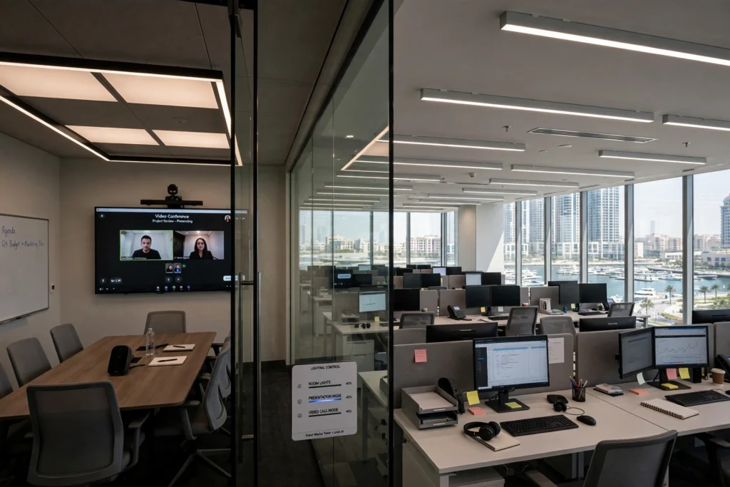 LED panel lights illuminating a commercial office in Dubai