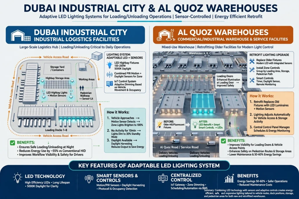 LED lighting improving visibility around loading dock areas
