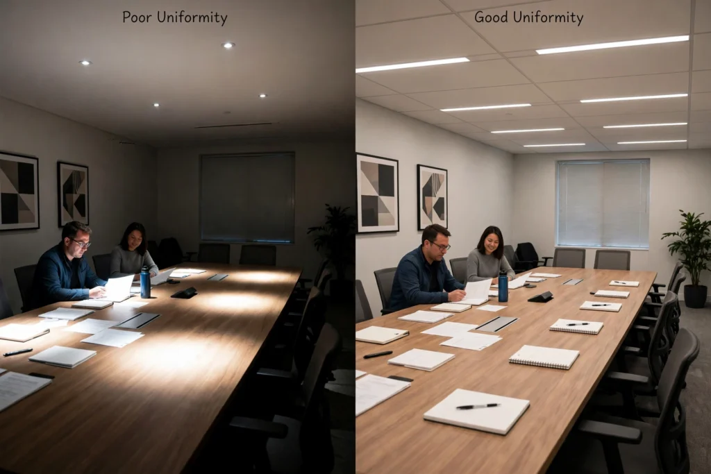 Modern boardroom with professional LED lighting