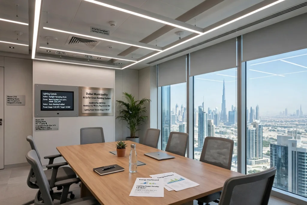 LED linear lights installed above a conference table