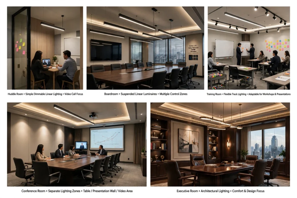 Recessed LED luminaires for a corporate conference room