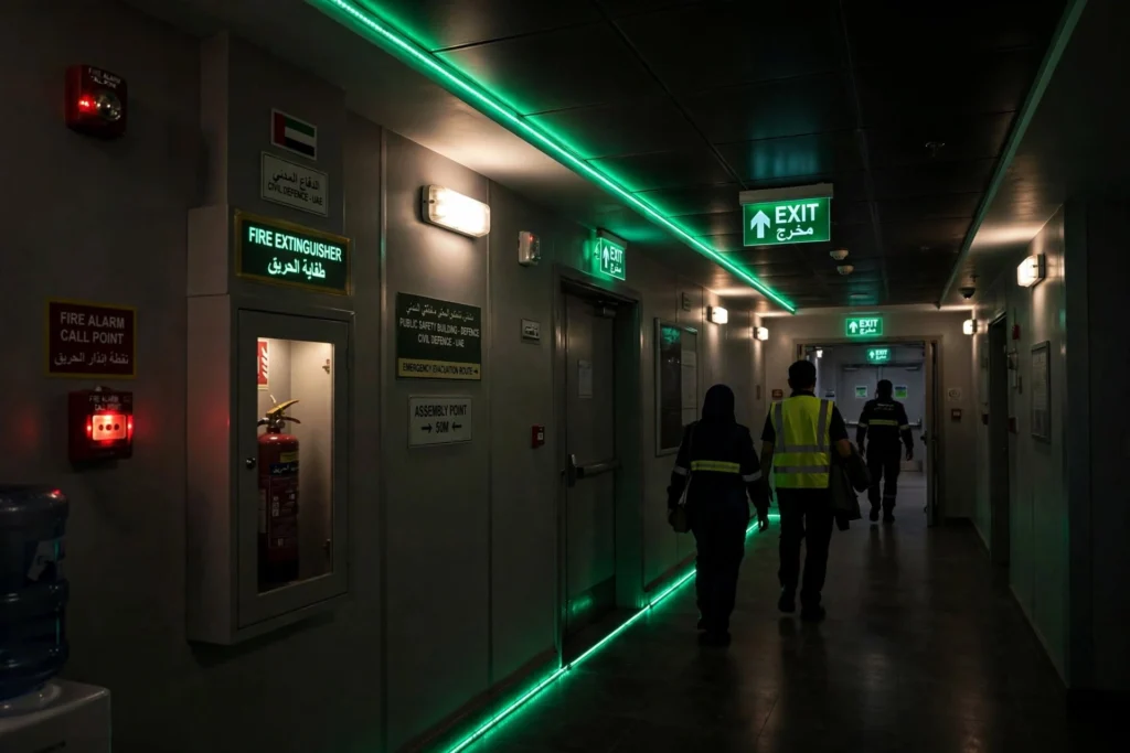 Energy efficient LED lighting for emergency buildings