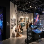Modern art gallery with professional exhibition lighting