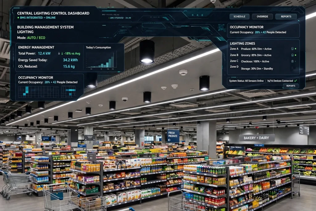 Fresh produce section with high quality retail lighting