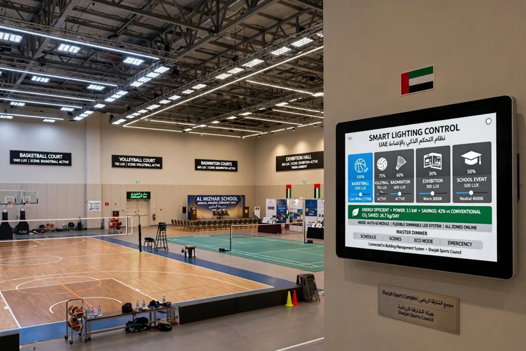 Energy efficient LED lighting for indoor sports facilities