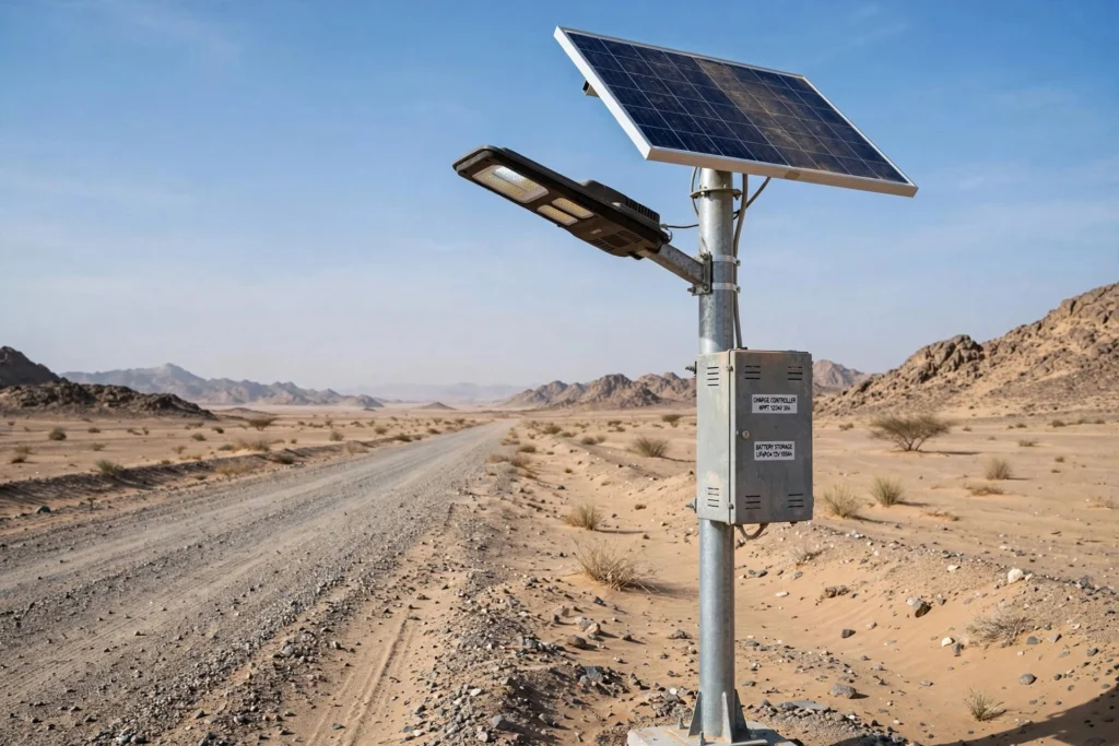 Energy-efficient LED street lights illuminating a UAE highway