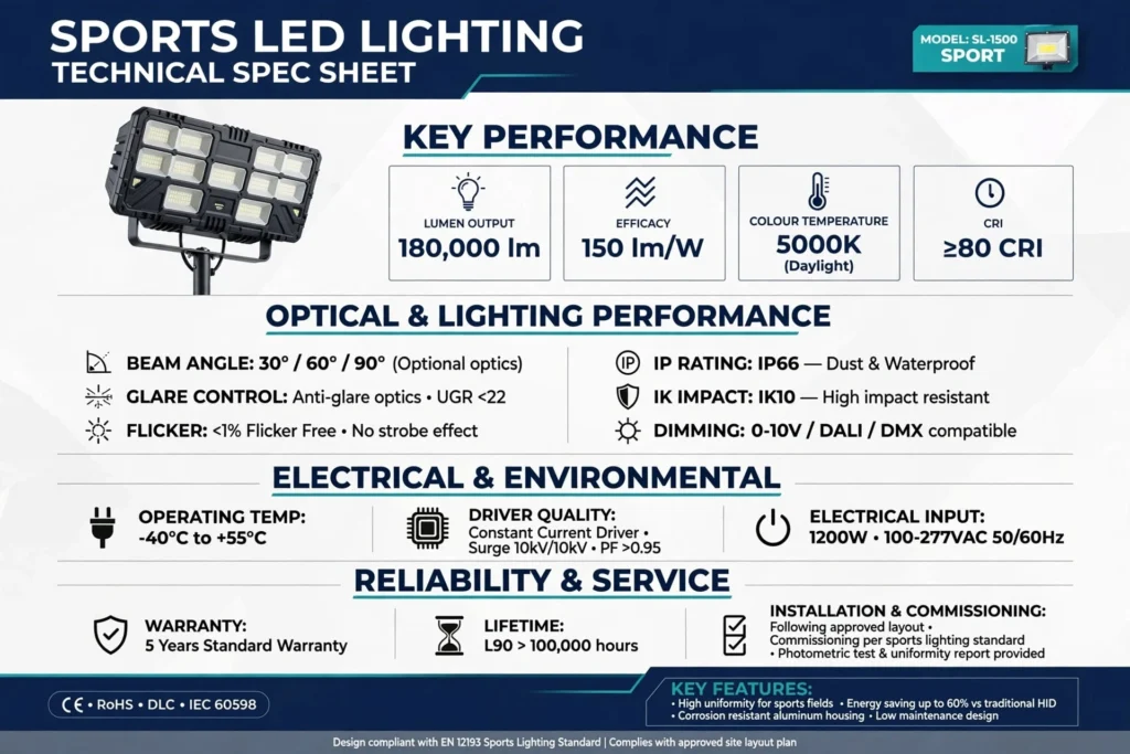 LED lighting system designed to reduce glare in sports arenas