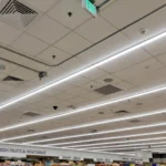 Supermarket refrigerated display cases with integrated LED lights