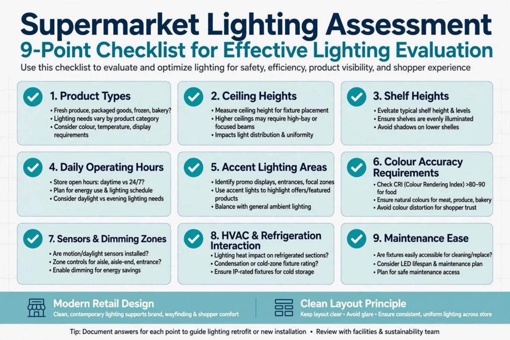 Retail aisle with evenly distributed commercial LED lighting