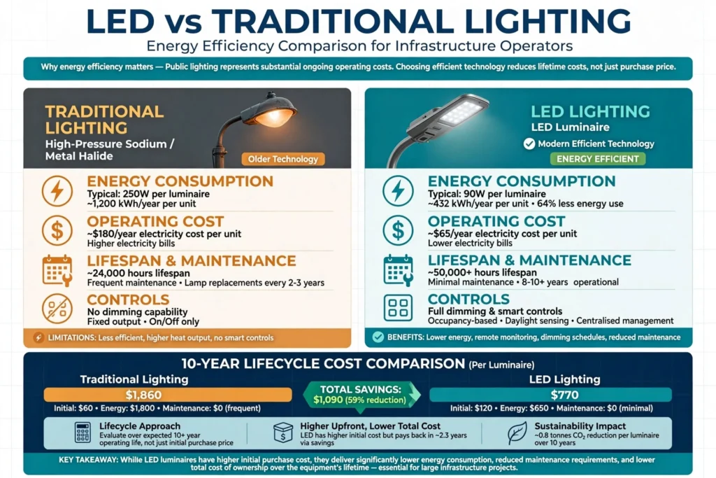 Public infrastructure lighting for roads bridges and pedestrian areas