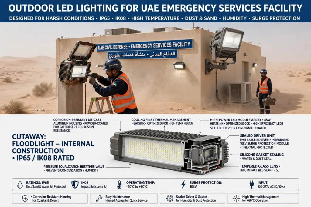 Emergency lighting system in a public safety building