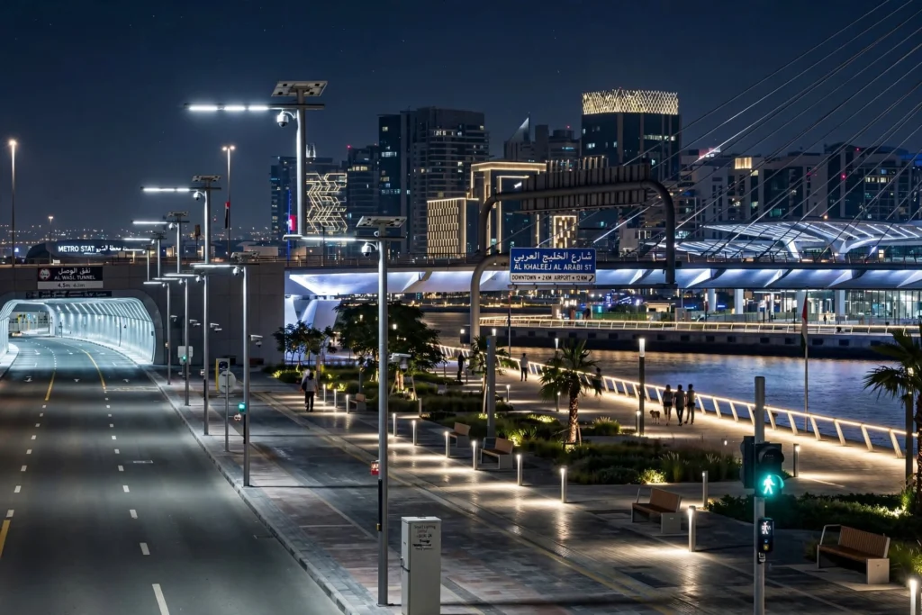 Public infrastructure lighting project with LED street lights in the UAE