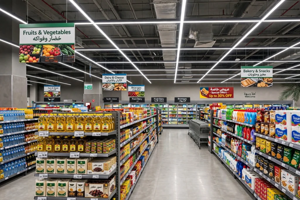 Commercial LED lighting for supermarkets and hypermarkets in Dubai