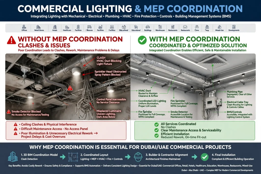 Commercial MEP coordination for integrated lighting systems