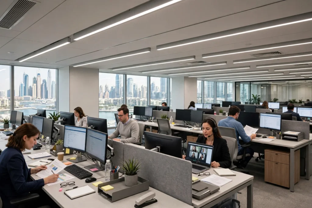 Commercial office lighting installation in Dubai Business Bay